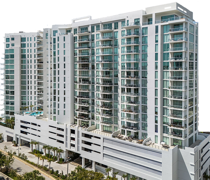 Bayso Sarasota rendering showing luxury waterfront tower
